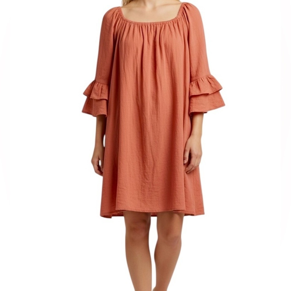 Anthropologie Naïf bell sleeved light rust/coral dress Flowy Lined Size MP